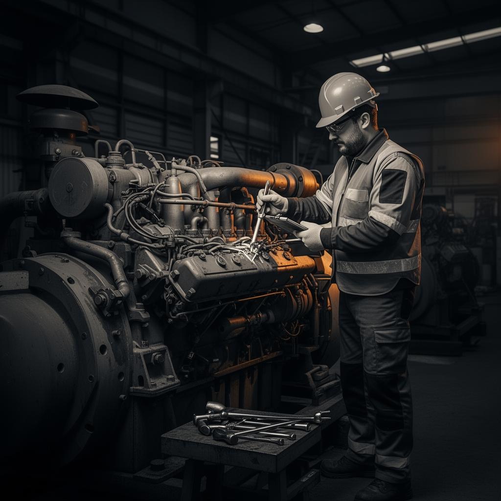 Technician servicing an industrial generator